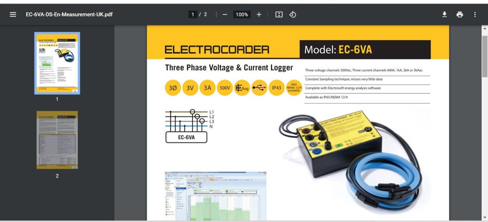 ELECTROCORDER EC-6VA 3 Phase Voltage and Current Logger