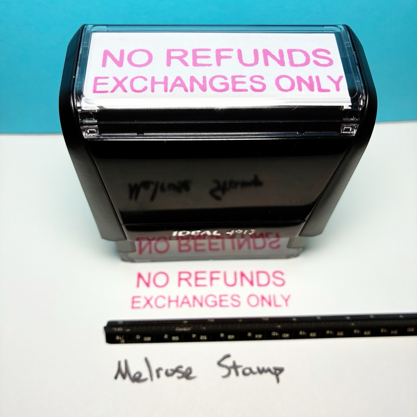 No Refunds Exchanges Only Rubber Stamp Pink Ink Self Inking Ideal 4913