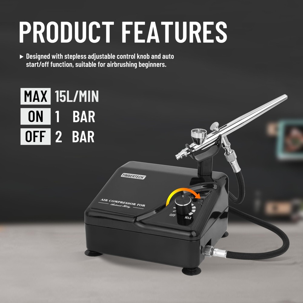 Timbertech Professional Airbrush Kit with Multi-Functional Compressor AS-207K...