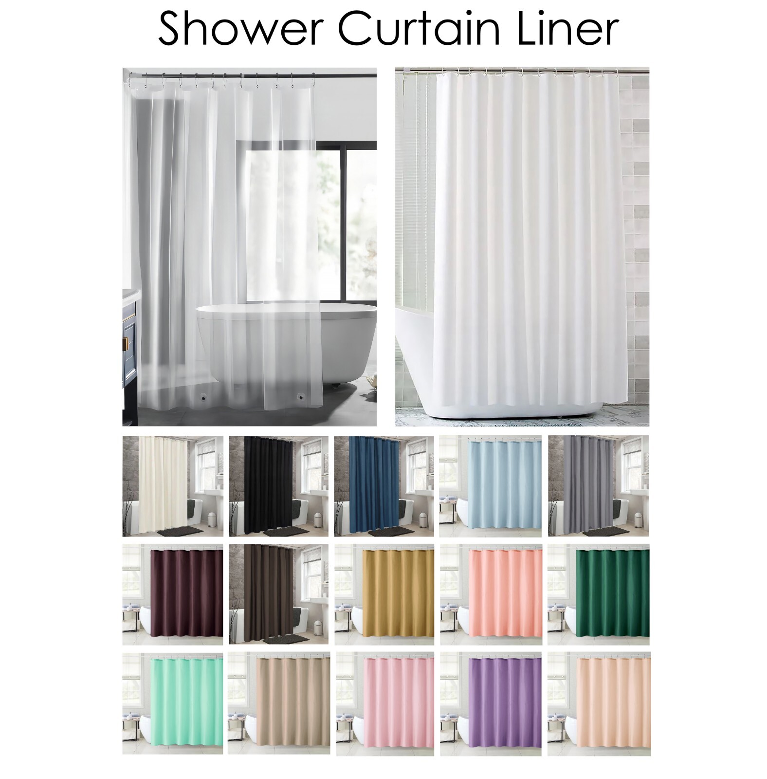 70" x 72" Vinyl Shower Curtain Liner Waterproof Solid Color