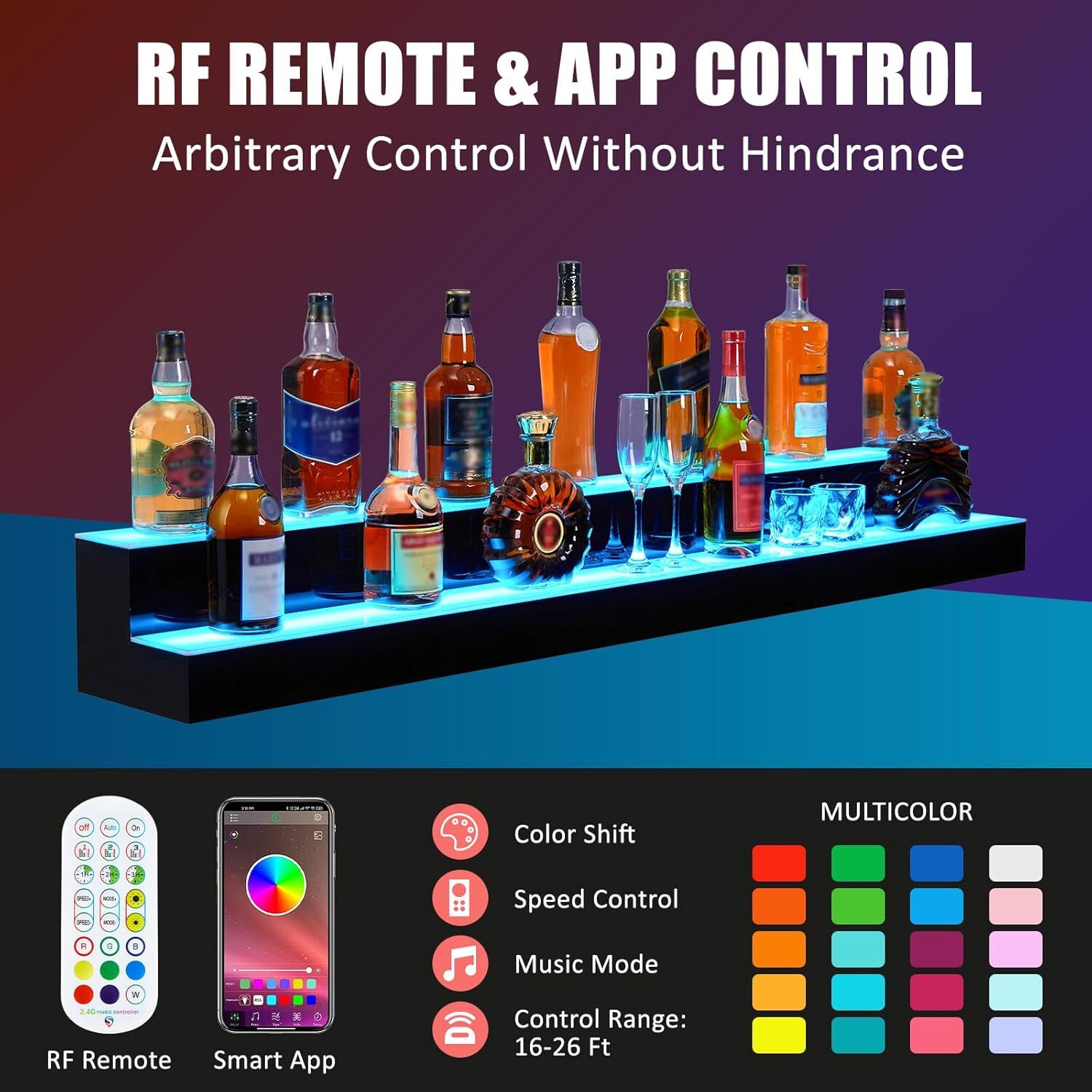 LED Liquor Bottle Display Shelf 2 Tier 60 Inch Bar Display Shelf Bottle Stand