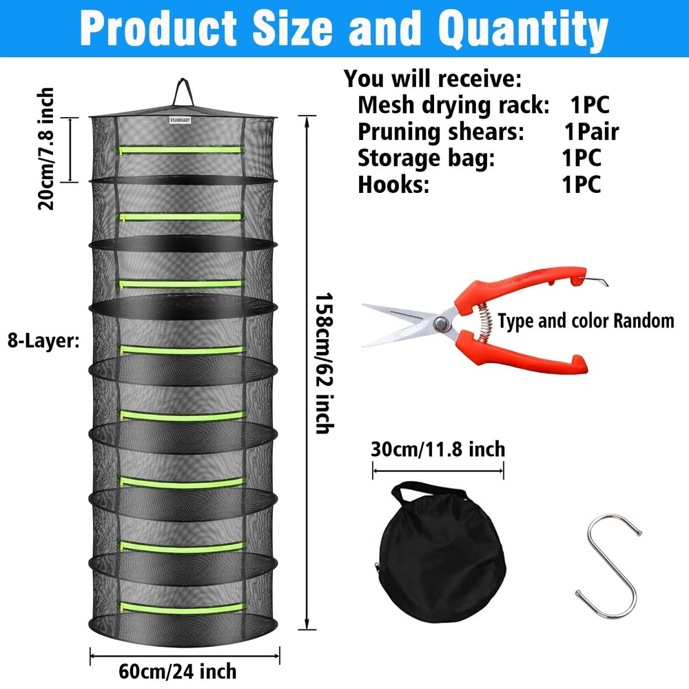 Herb Drying Rack, Breathable Mesh, 8 Layers, Black, Nylon, Polyester, Hanging...