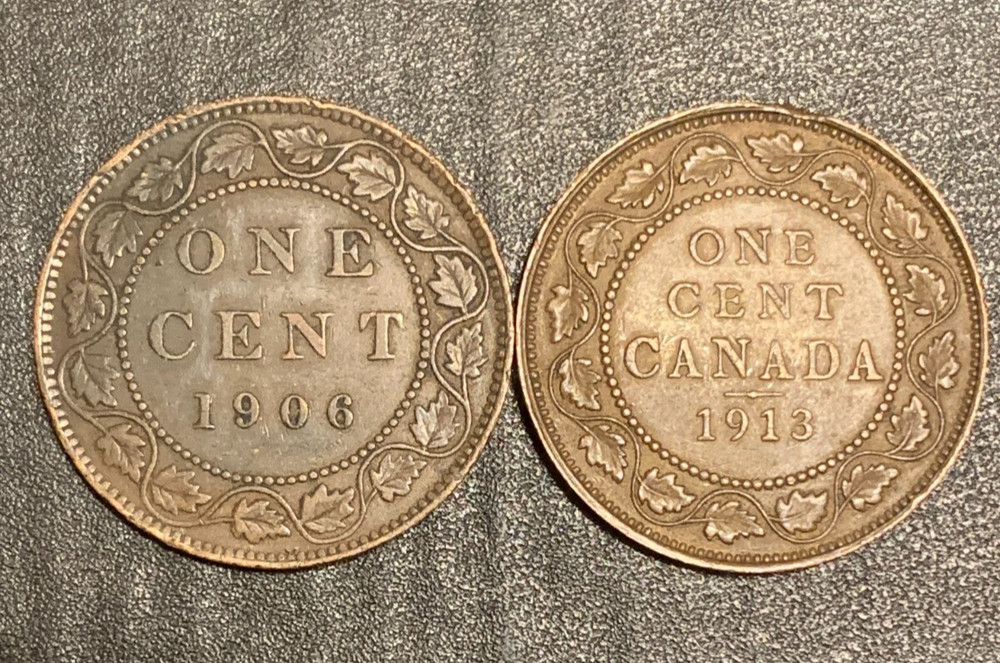 1906,1913 Canada 1 Cent ( 2 types ) lot # 1960