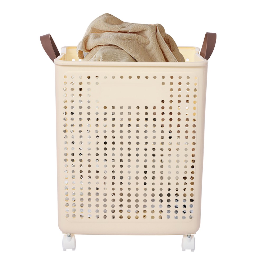 66lbs Collapsible Laundry Hamper Foldable Rolling Laundry Basket With Wheels