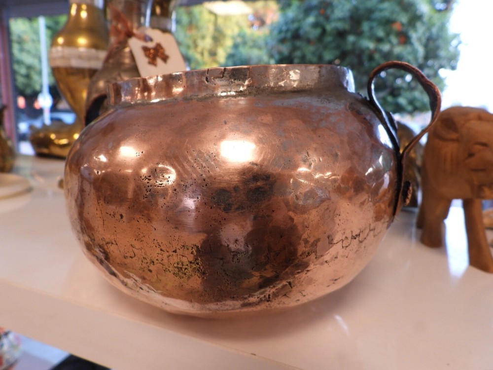 Old Handmade Copper Pot with Copper Handles