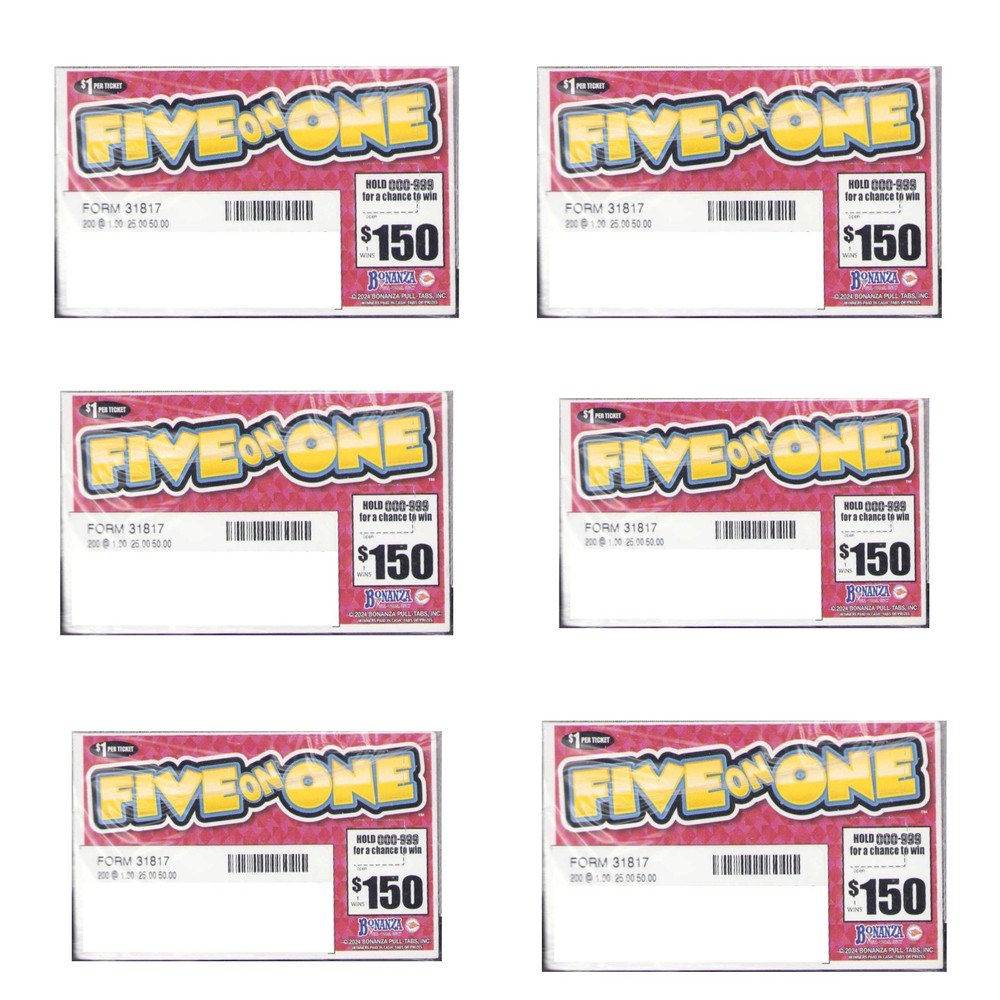 Pull Tab Ticket - Hard Card - Game- 6 Pack - Five on One - 200 ct ea