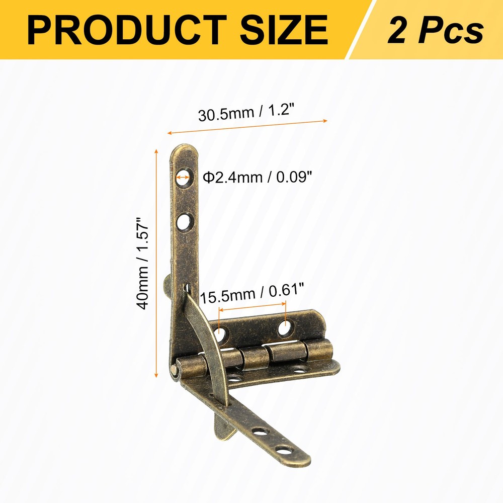 2Pcs Box Quadrant Hinge 30.5x40mm Folding Support Hinges Bronze