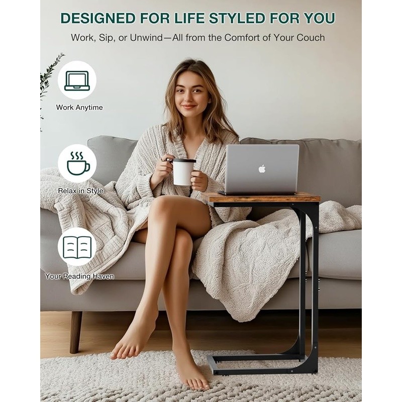 C Shaped Side Table Small Couch Tray Desk Waterproof Scratch Resistant End Table