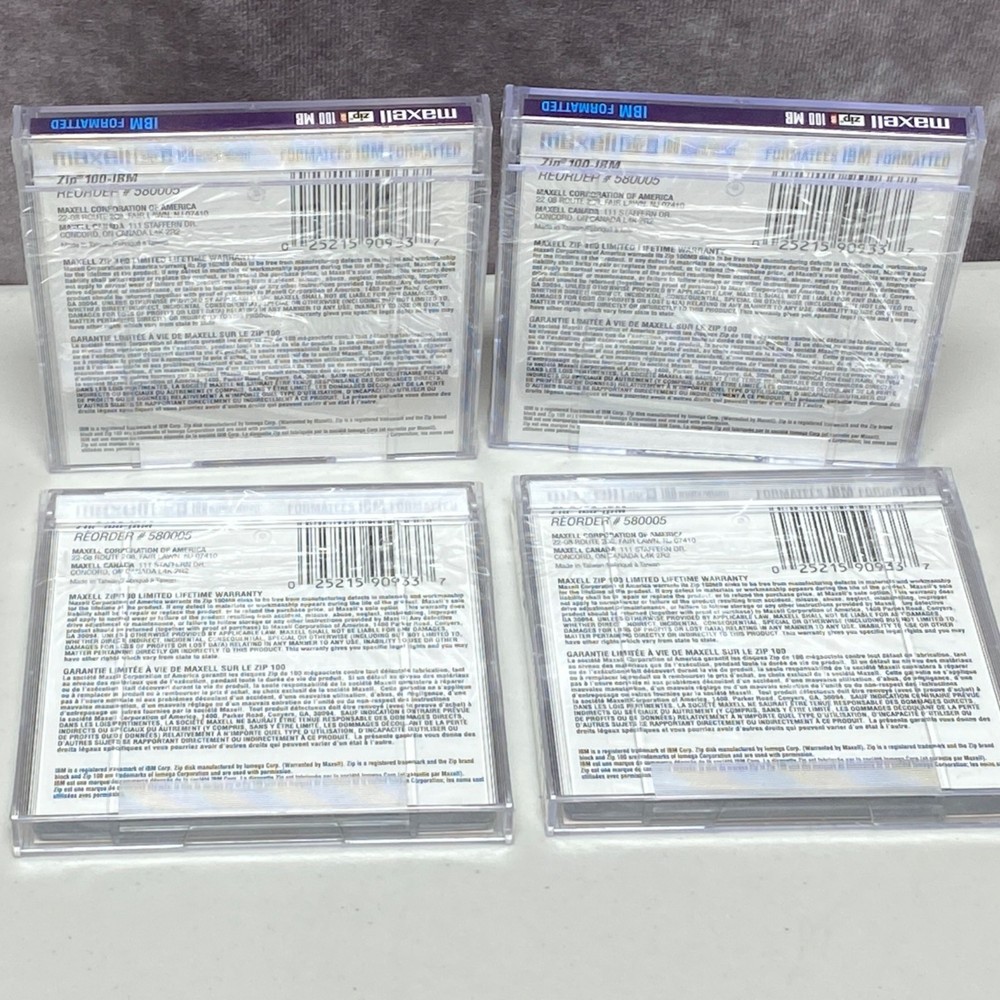 Maxell 100MB Zip Disks (4 Pack) IBM Formatted