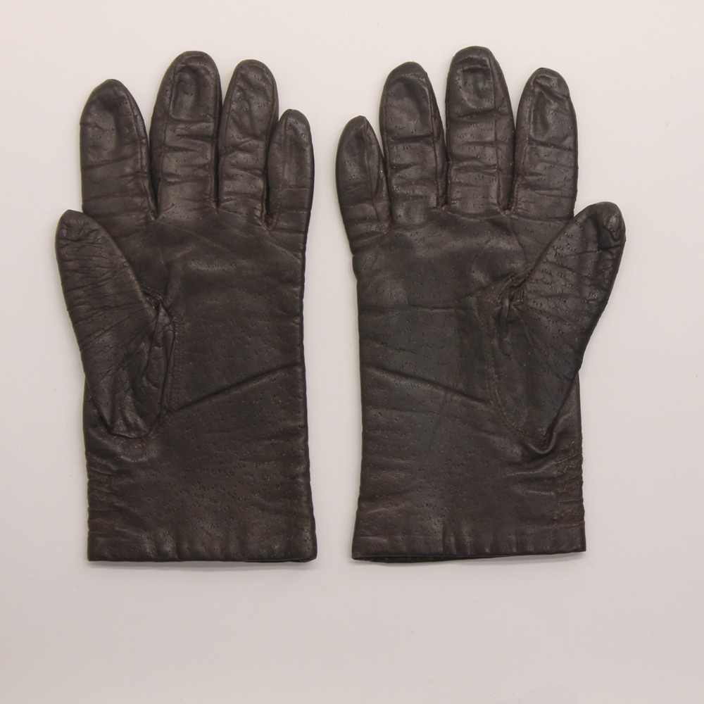 Retro Brown Tooled Pattern Winter Gloves Lined Size L