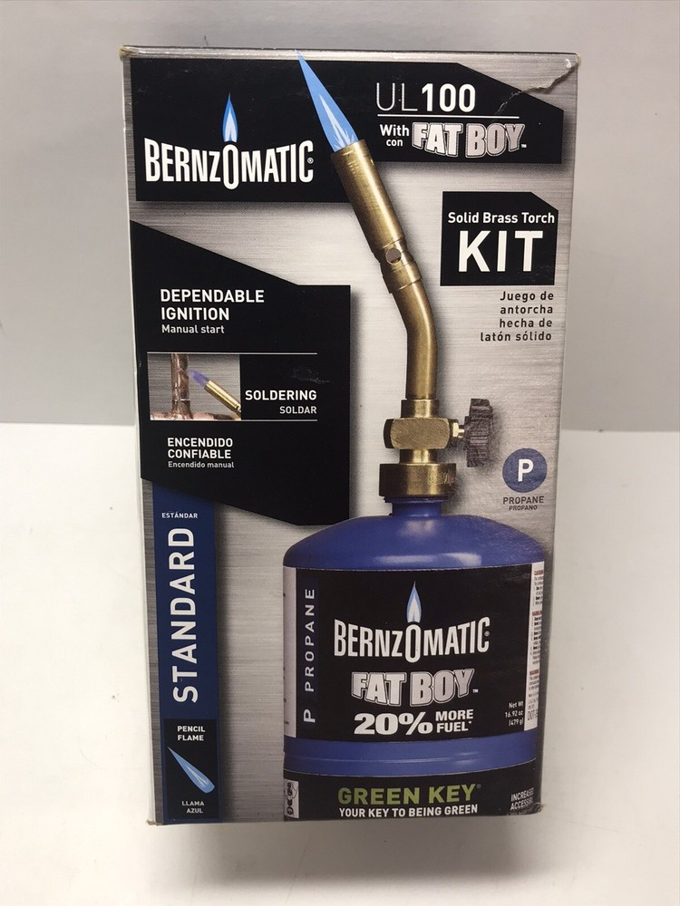 BernzOmatic Ul100 with Fat Boy - Solid Brass Torch Kit - 20% More Propane
