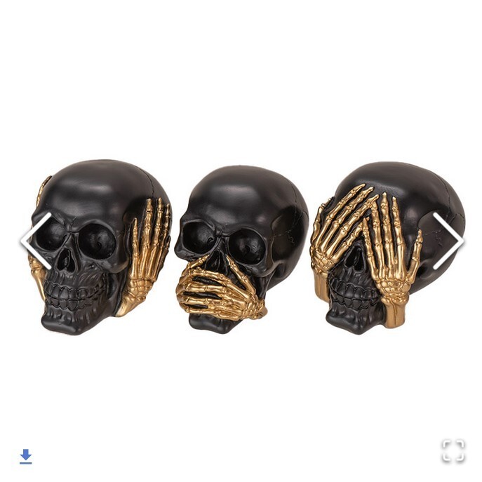 See Hear Speak No Evil Skull Set Figurine Statue