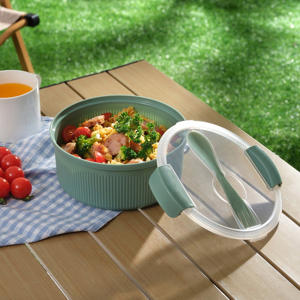 (2 pack) Food Storage Container, Round, Green, 47oz Capacity