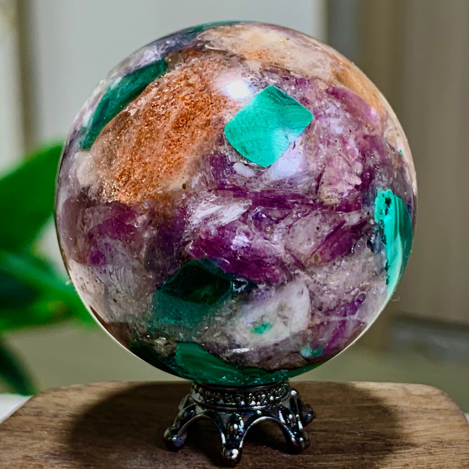 92G Newly discovered rare malachite purple mica symbiotic sphere restoration