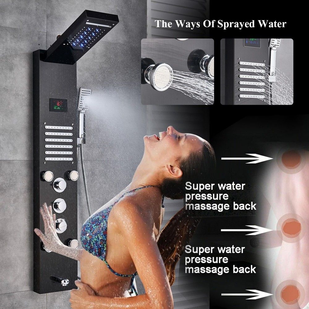 ELLO&ALLO LED Shower Panel Tower Rainfall &Waterfall Massage Body System Jet ℉