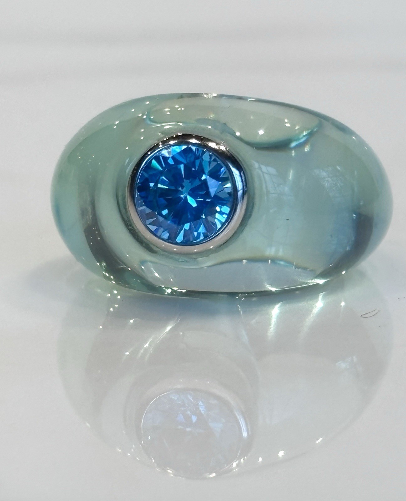 ANGELIQUE DE PARIS BON BON BLUE RING STERLING SILVER .925 BABY BLUE RESIN NEW 6