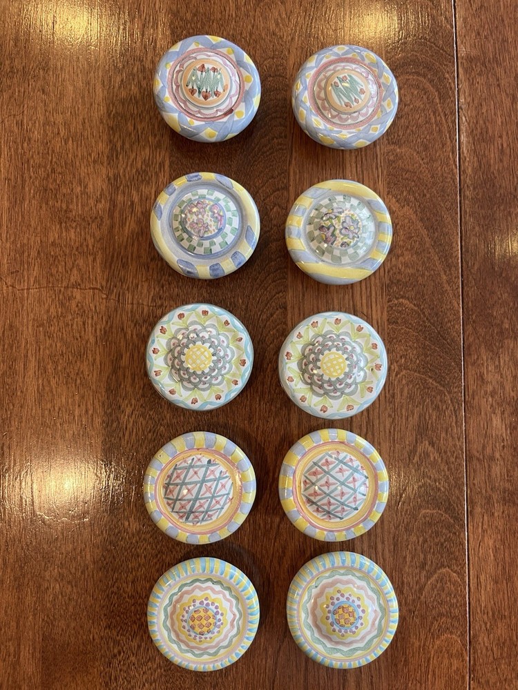 Vintage Mackenzie-Childs 2.5 Drawer Pulls/Knobs, Hand Painted, Perfect Condition