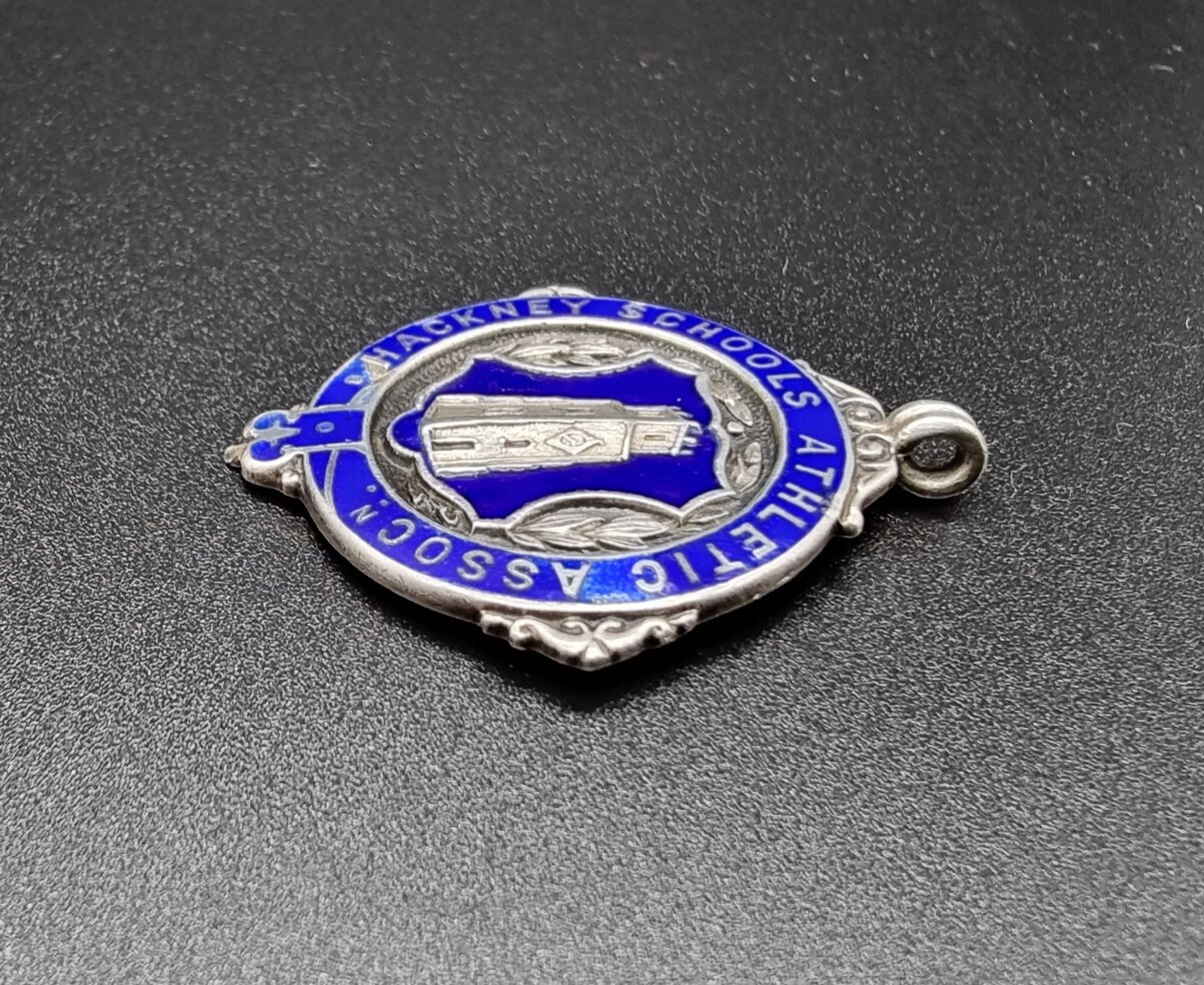 ANTIQUE STERLING SILVER AND ENAMEL FOB FOR POCKET WATCH CHAIN BIRMINGHAM 1924