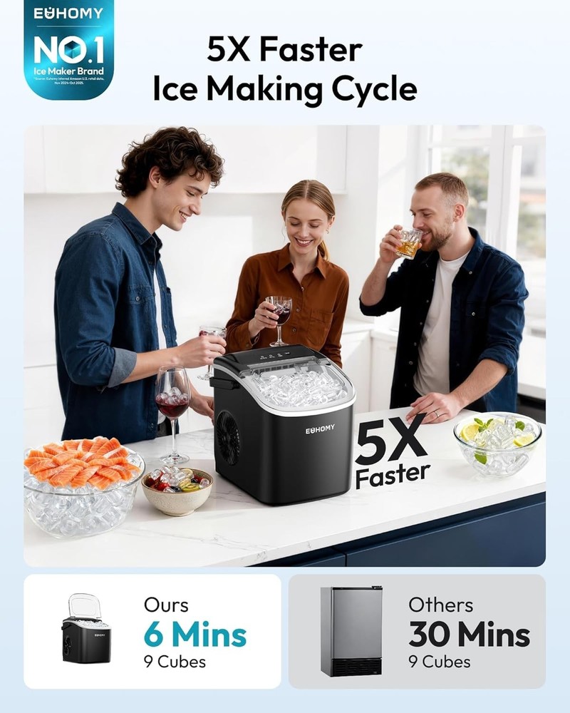 Ice Maker with Bullet Ice Production, Perfect for Kitchen or Camping Use