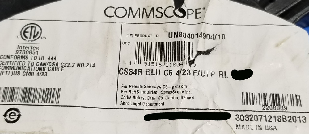 Commscope CS34R 23/4P Cat6 F/UTP WebTrak Riser Shield Network Cable Blue /100ft