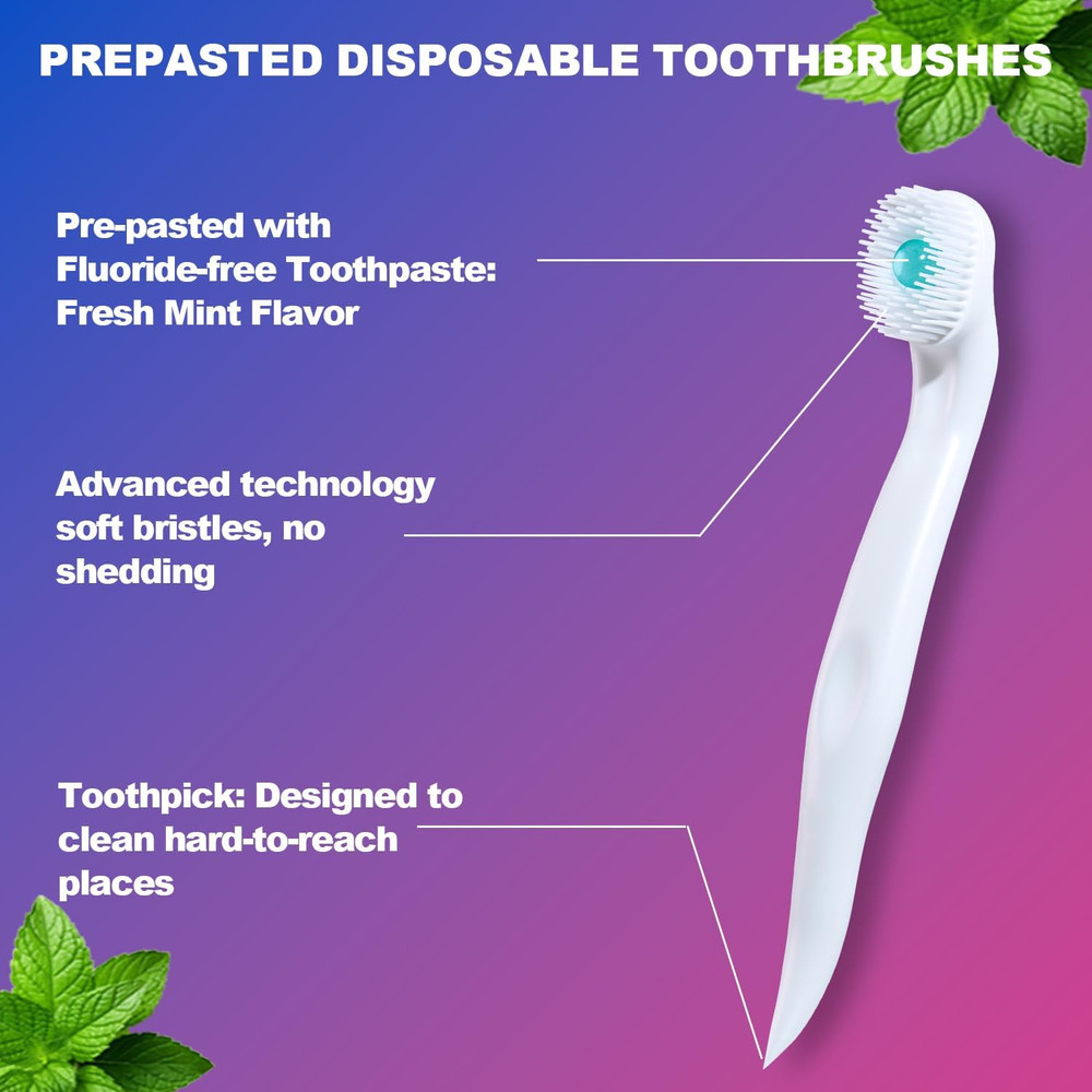 Mini Disposable Toothbrush, Pre-Pasted Toothbrushes with Toothpaste and Toothpic