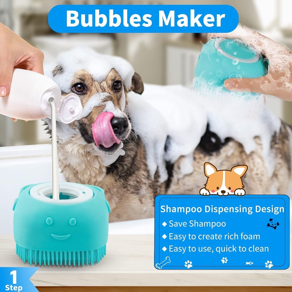 Comotech 6PCS Dog Bath Brush & Dog Toothbrush | Adjustable Handle Shampoo