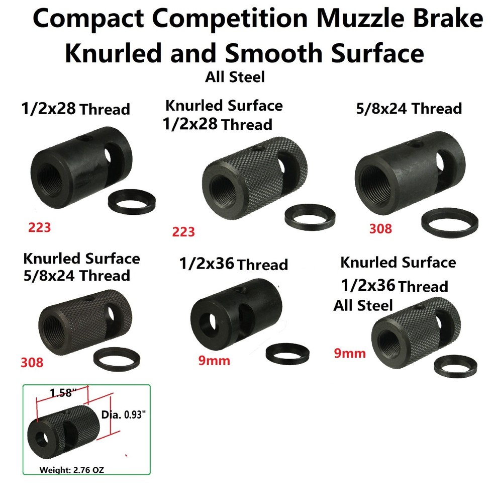 All Steel Compact Muzzle Brake Compensator Both Knurled and Smooth Finish