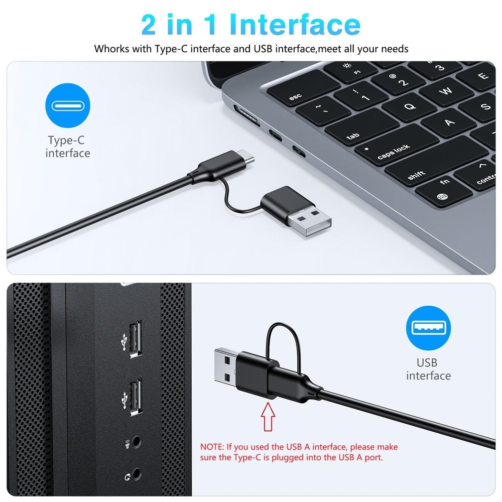 OMOTON Large Print Backlit Keyboard with Type-C and USB A Dual Interface, Wir...