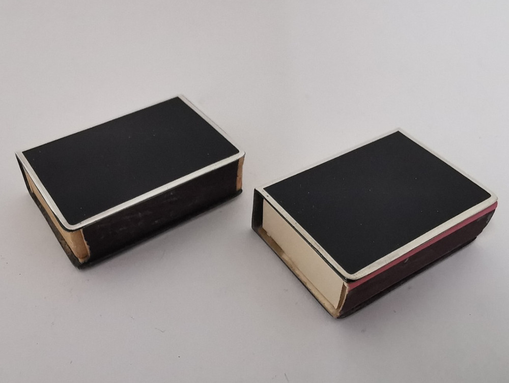 Pair Of Solid Silver & Enamel Match Box Holders.