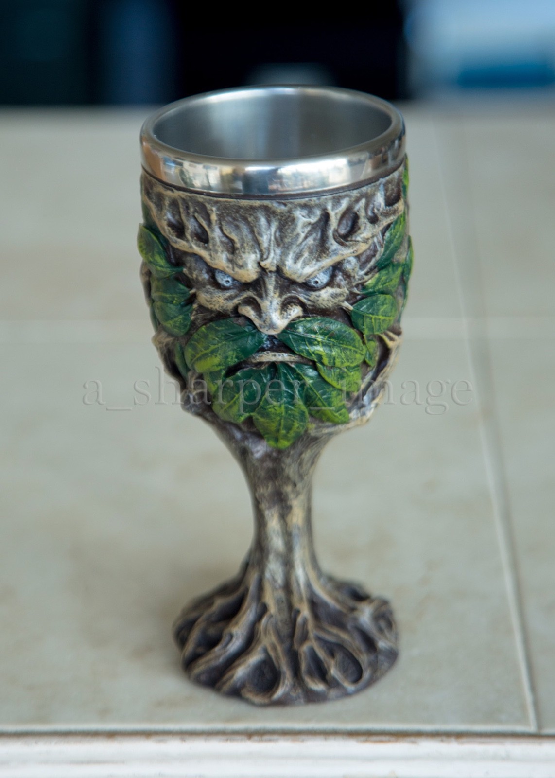 Greenman Wood Spirit 7" Goblet Chalice Hand Painted Fantasy Nature...Beautiful!