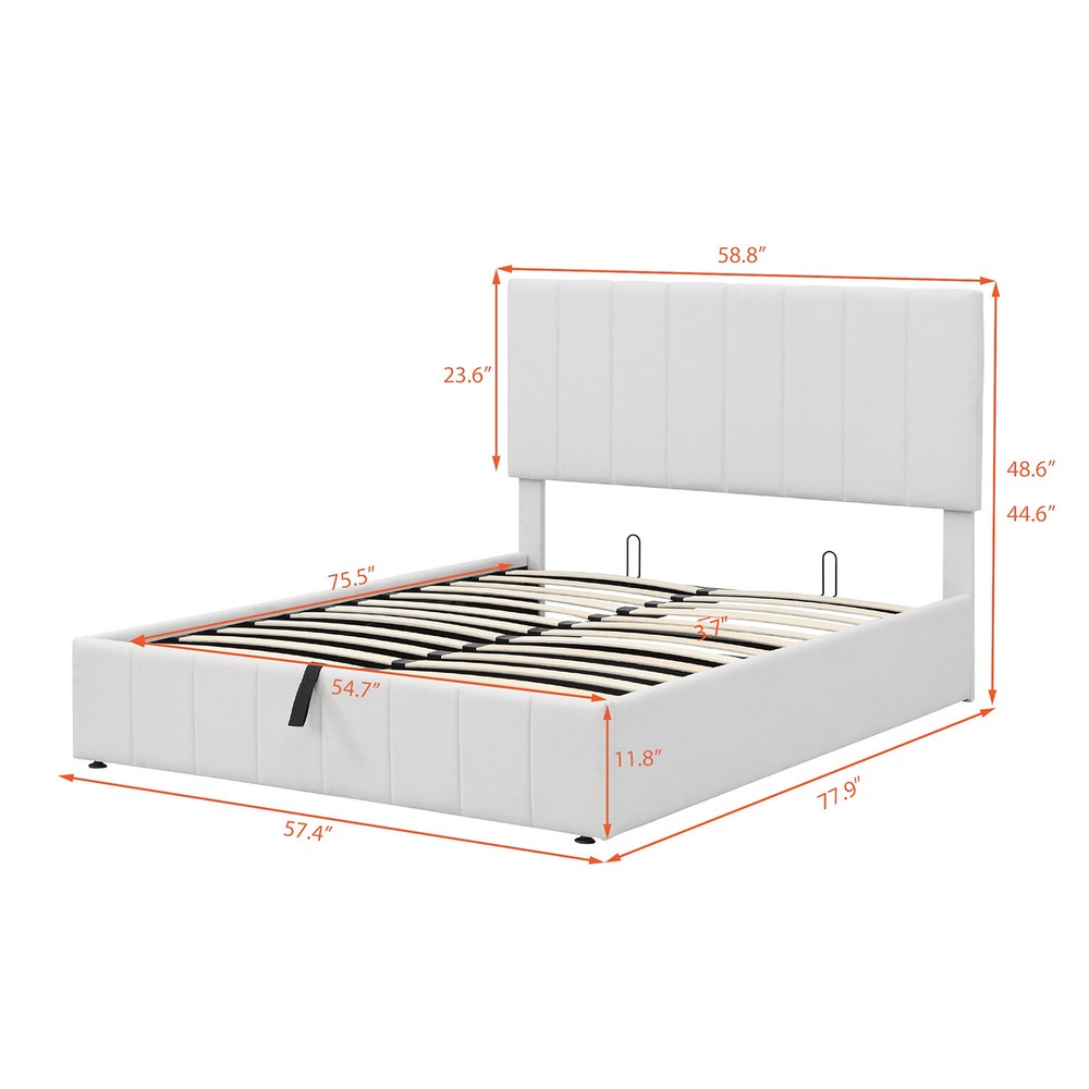 Full Size Upholstered Platform Bed Frame w/ Hydraulic Storage System US