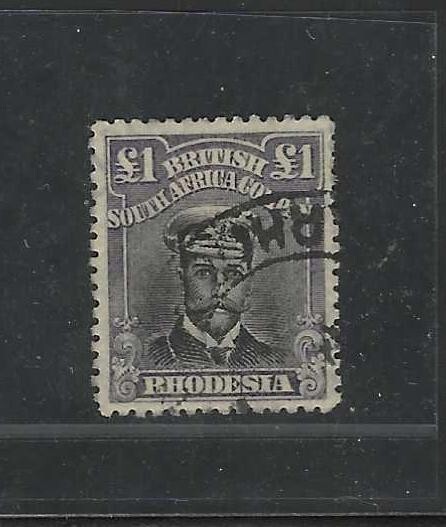 BRITISH SOUTH AFRICA RHODESIA 1913 1 POUND SC. 138 S.G. 279B CAT. VALUE 700 BP