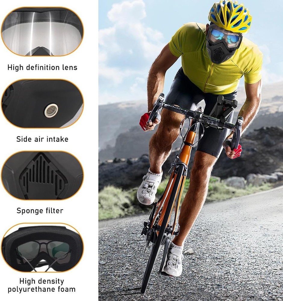 Windproof Motorcycle Goggles with Removable Face Mask - Ultimate Eye Protection