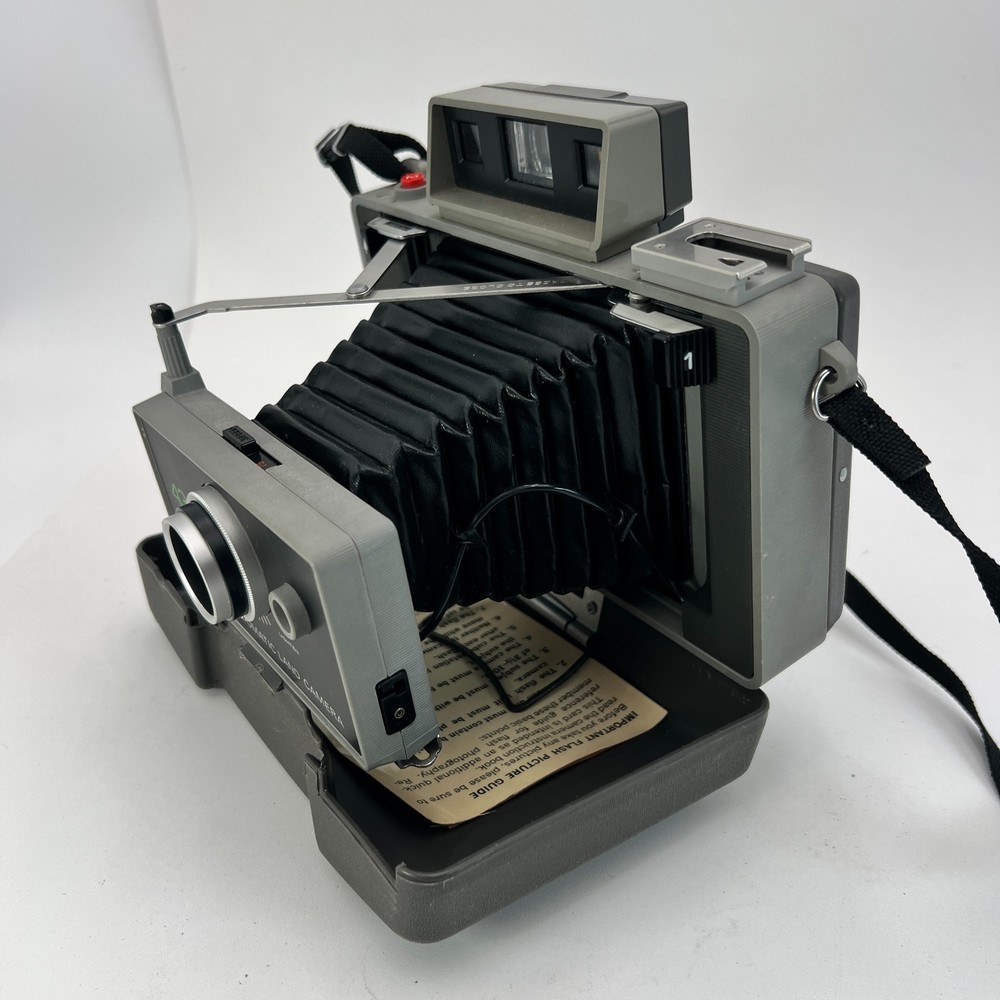 Vintage Polaroid 430 Automatic Land Camera with Strap & 490 Focus Flash Untested