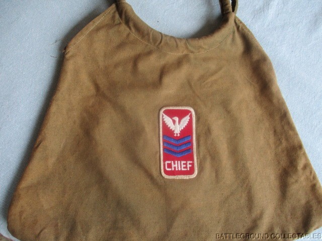 WWII VINTAGE US NAVY WAVE UNIFORM PURSE SHOULDER BAG W/ LATER CHIEF PATCH