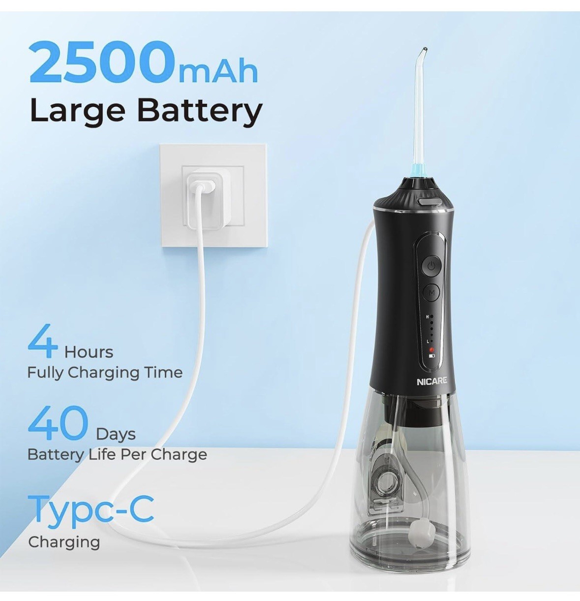 Cordless Rechargeable Water Dental Flosser Oral Irrigator with 5 Modes & 5 Tips