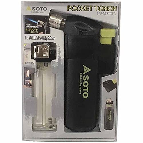SOTO Butane Torch Lighter, Compact Windproof Pocket w/ Refillable Lighter