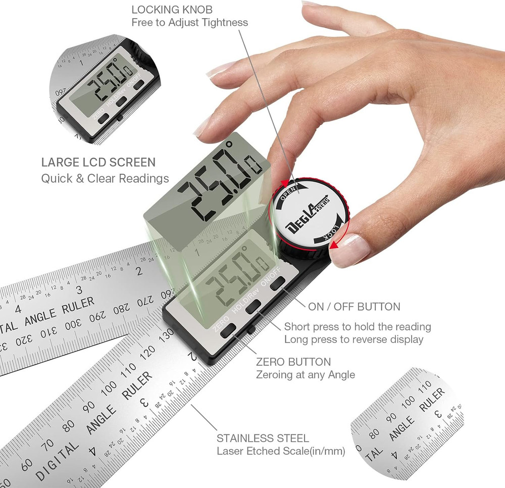 Digital Angle Finder Protractor, Digital Protractor 7inch/200mm Stainless Ste...