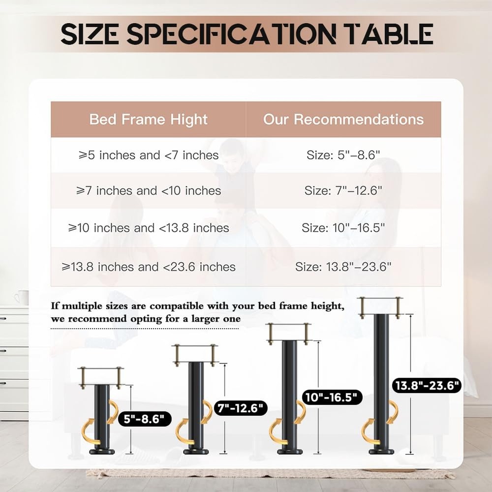 Under Bed Metal Support Legs, Adjustable Height Bed Frame Support Leg, Bed Sl...