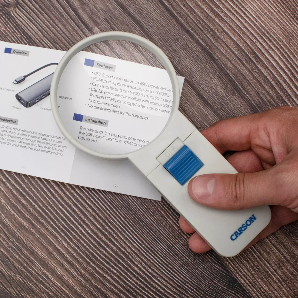 Carson 4X Magnifier LED Illuminated 3" Round Plastic Handle Bible Document Read