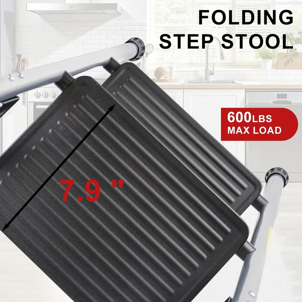 2 Step Ladder for Kitchen Step Stool, Lightweight Folding Step Stool with Cur...