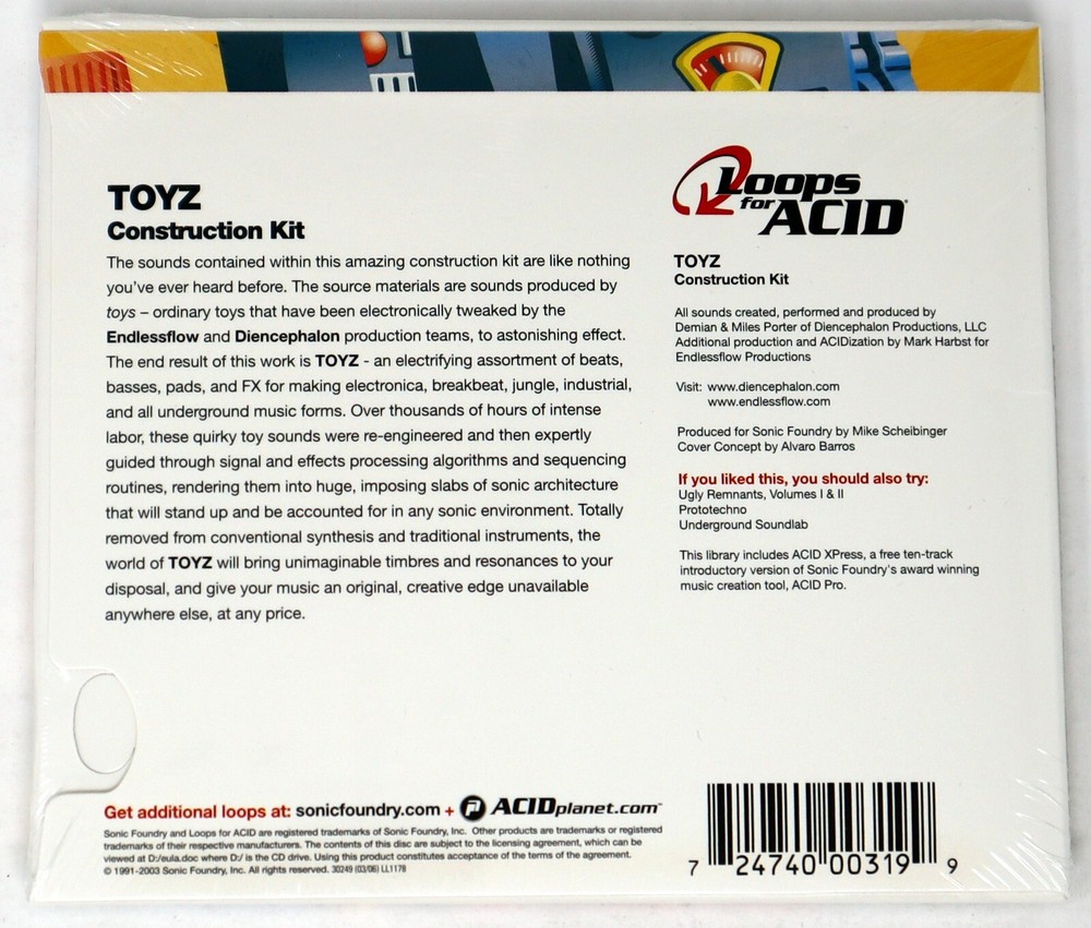 Sonic Foundry Toyz Construction Kit Loops For Acid Sound Library/Sampling CD