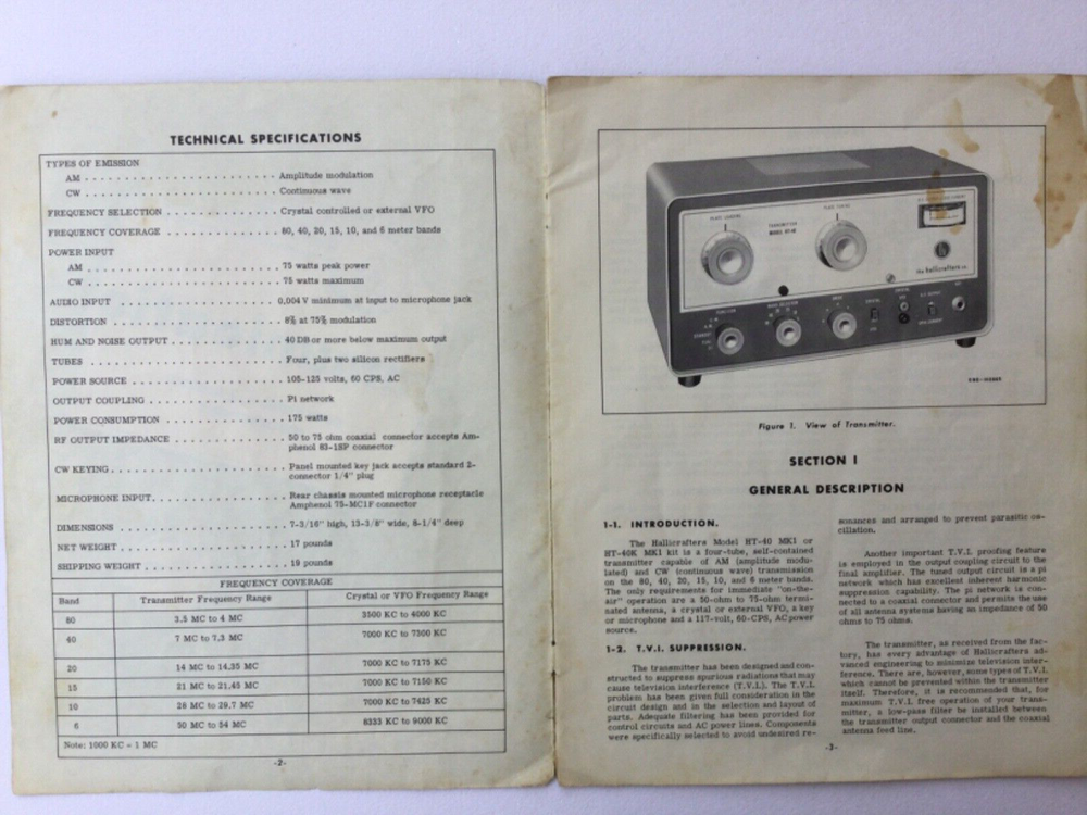 vintage Hallicrafters Transmitter HT 40 with original manual with schematics