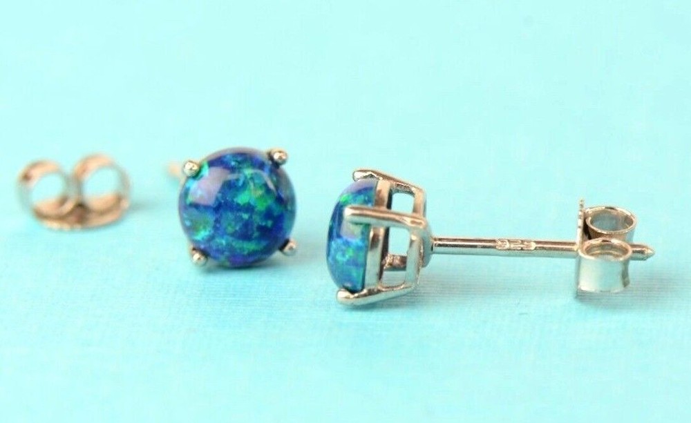 925 Sterling Silver Round Opal stud Earrings