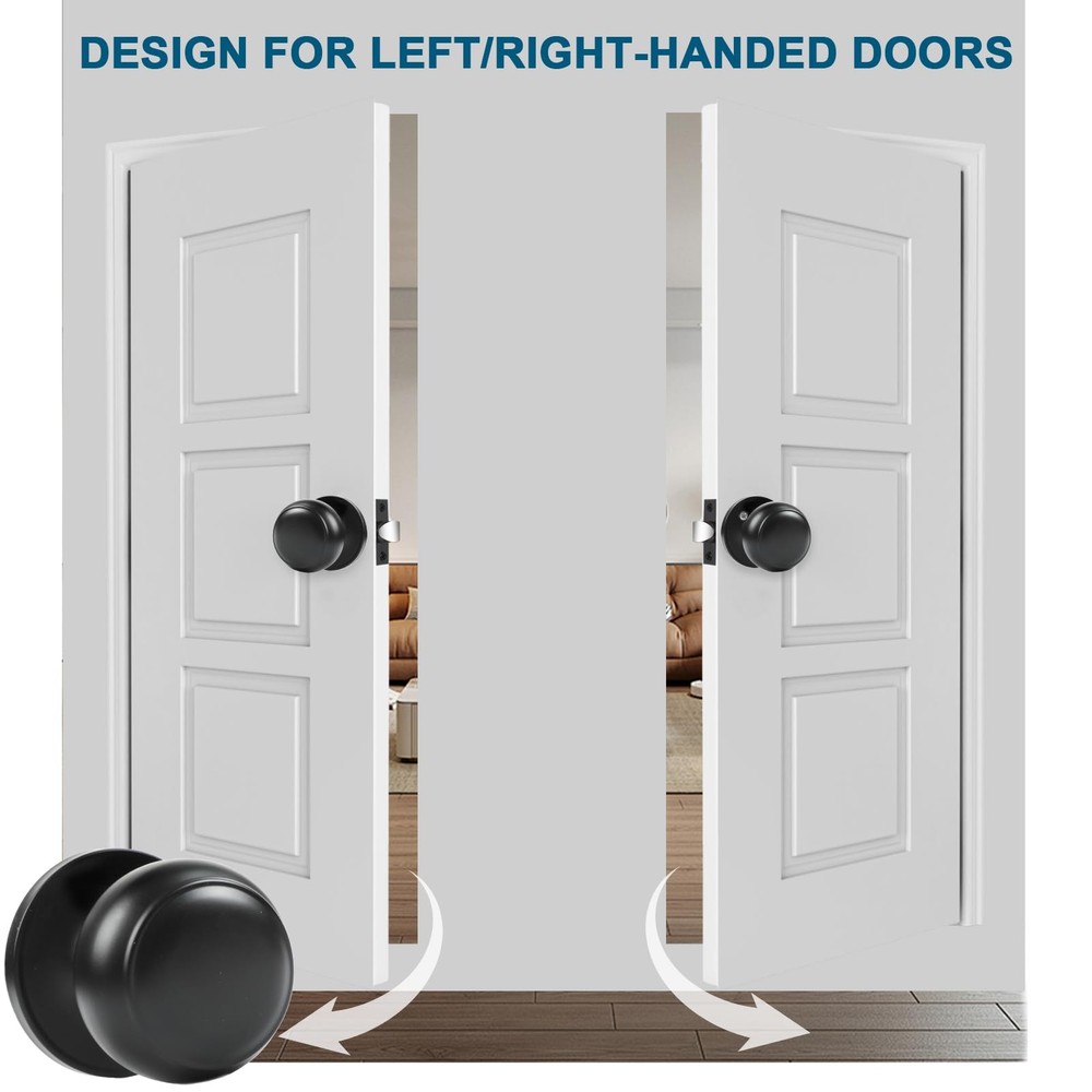 Passage Door Knobs, 4 Pack Matte Black Door Knobs, for Hallway & Closet Non-L...