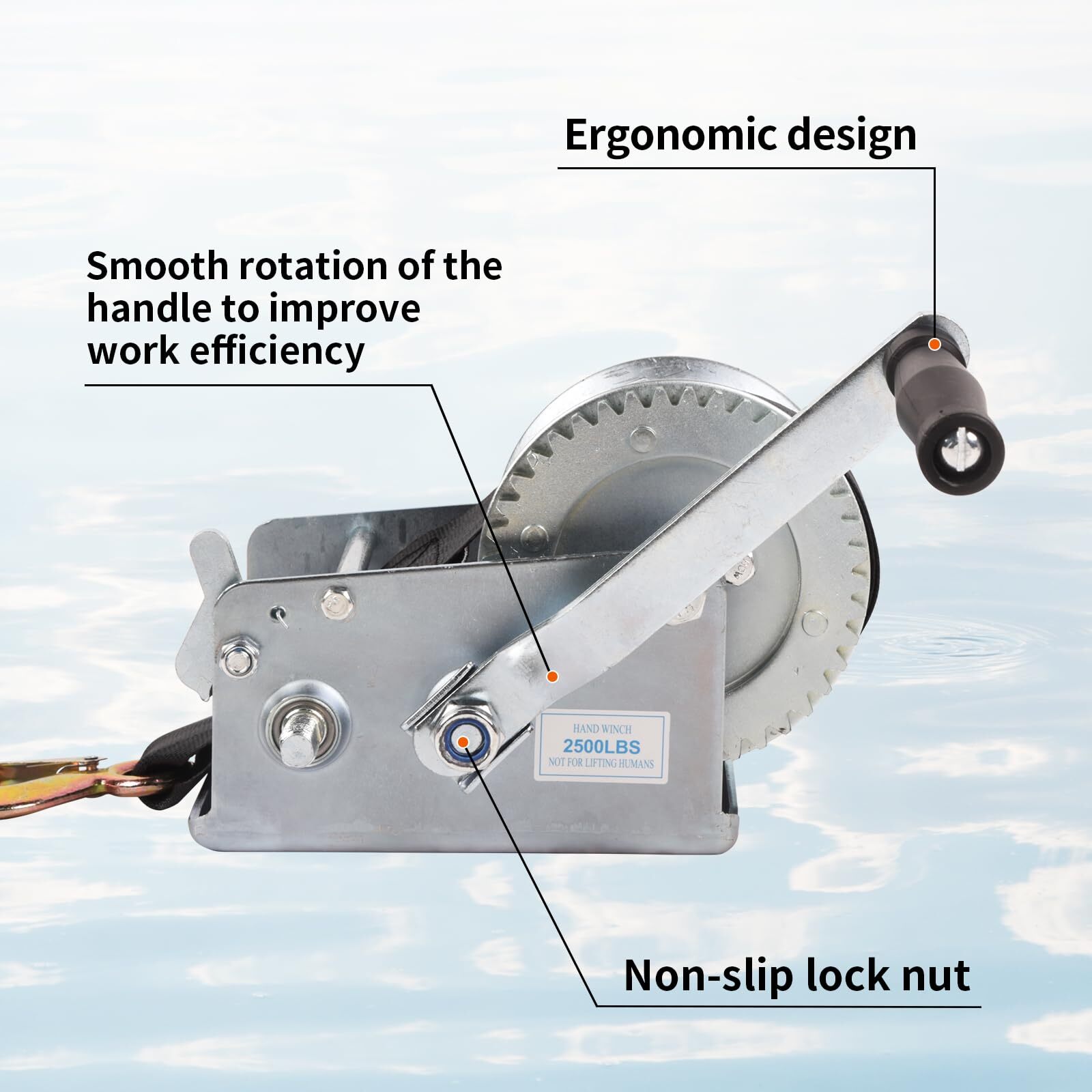 Boat Trailer Winch 2500lbs 2 Gear Polyester Strap Winch ATV Boat Trailer