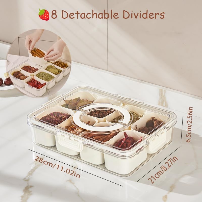 Divided Clear Snackle Box Container, Serving Tray with Lid & Handle