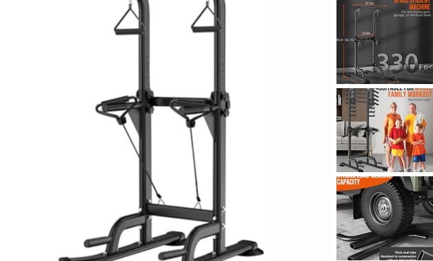 Power Tower Pull Up & Dip Station Multi-Function Home Strength Training Black