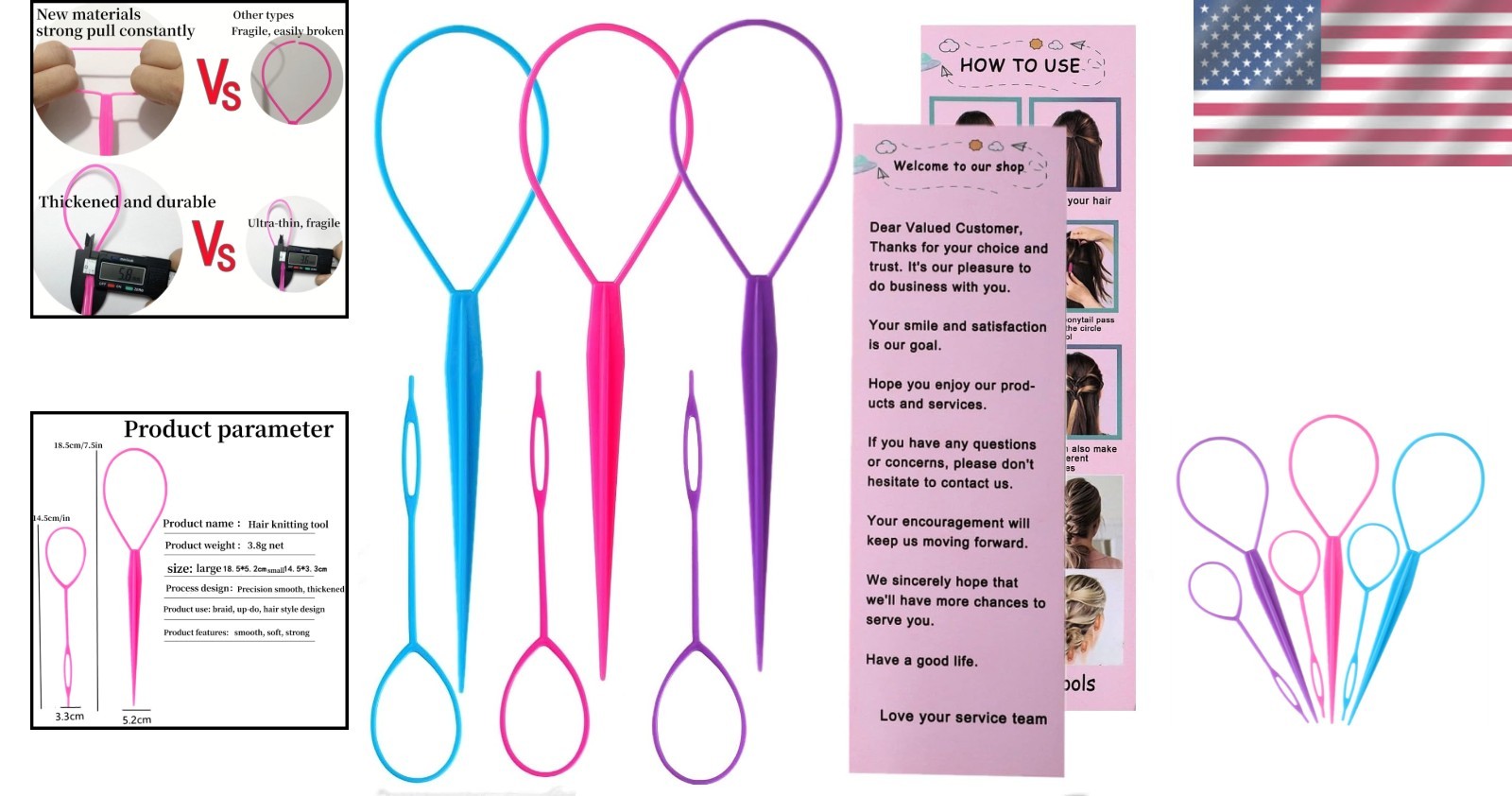 6pcs Topsy Tail and Hair Loop Styling Tool Set - Ponytail Makers, French Braid