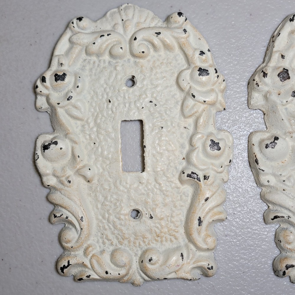 2 Shabby Chic Distressed Cast Iron single toggle light switch wall plate covers